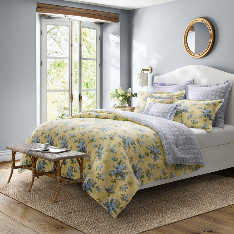 Laura Ashley Cassidy Yellow Floral Cotton Comforter Bonus Set